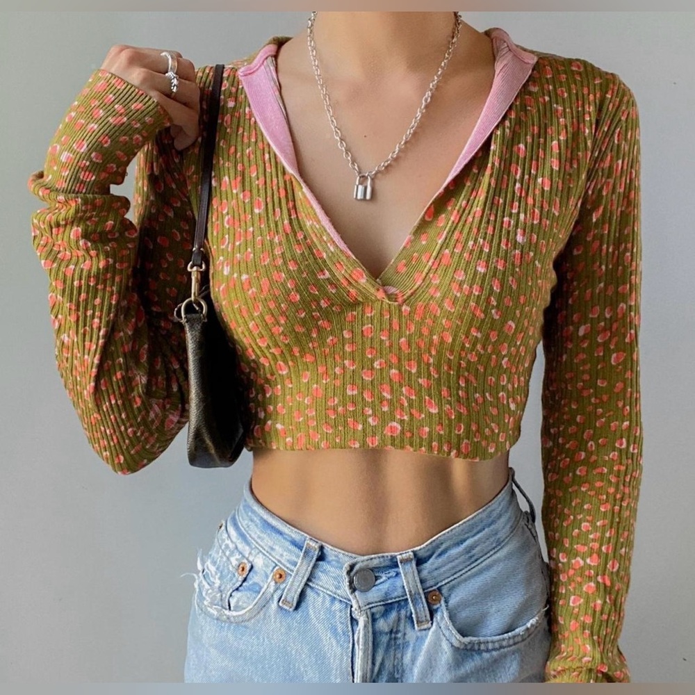 NWOT Free People Olive and Blush Crop Top